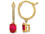 14K Yellow Gold 1.50 Carat (ctw) Natural Ruby Dangle Earrings with Diamonds